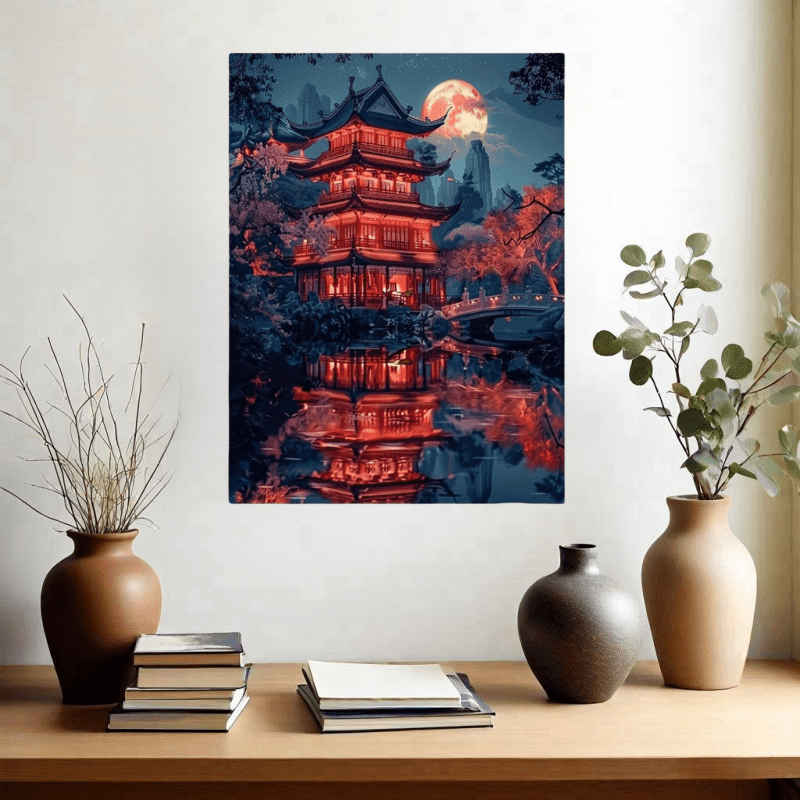 Red Building Under the Moon DIY Painting Set