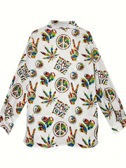  Casual Blouse Women's Plus Allover Print Lapel Collar Shirt