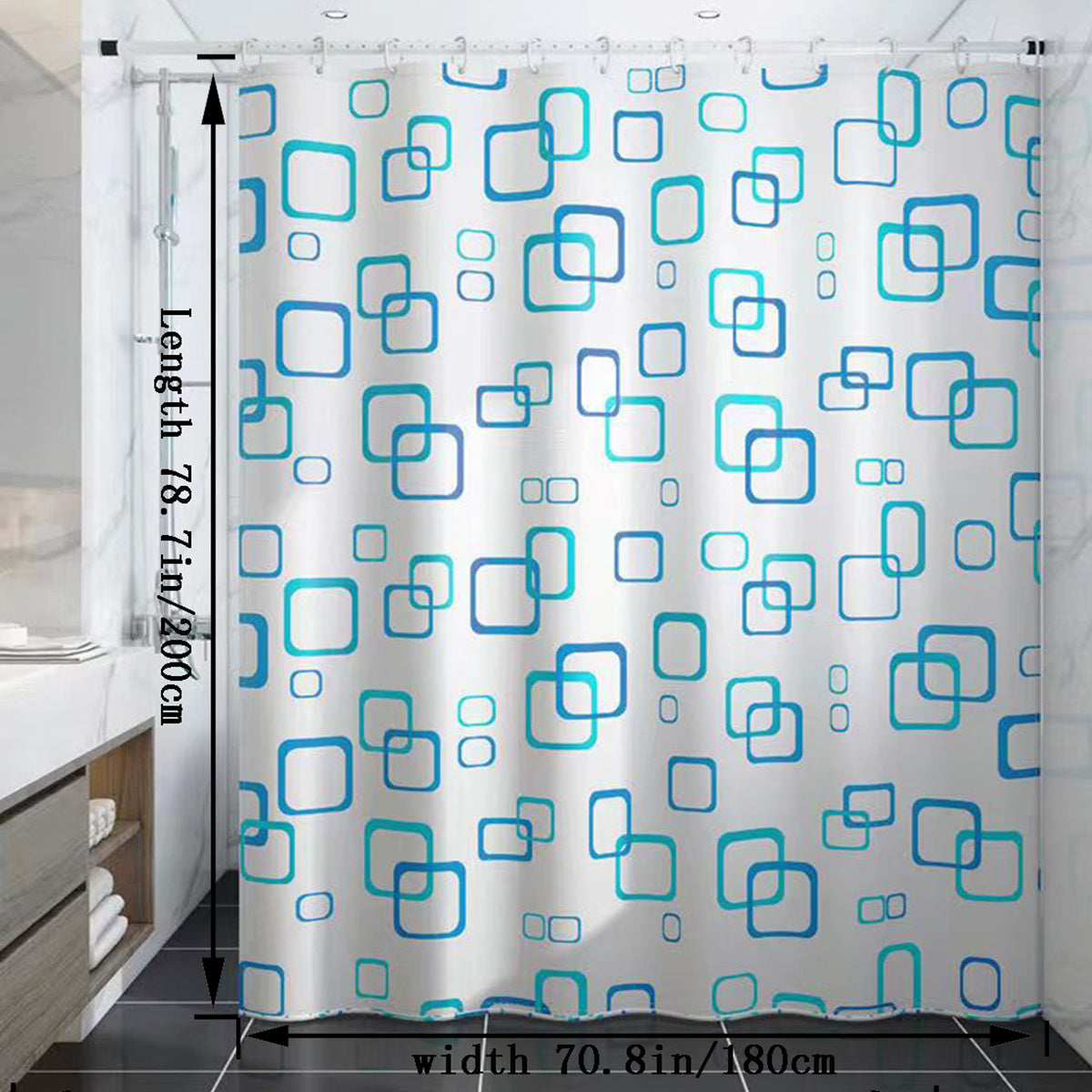 Geometric Print Shower Curtain Waterproof and Mildew Resistant Multiple Sizes