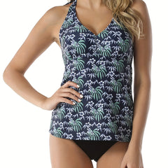  Tropical Print Tankini Set Halter Top & Panty