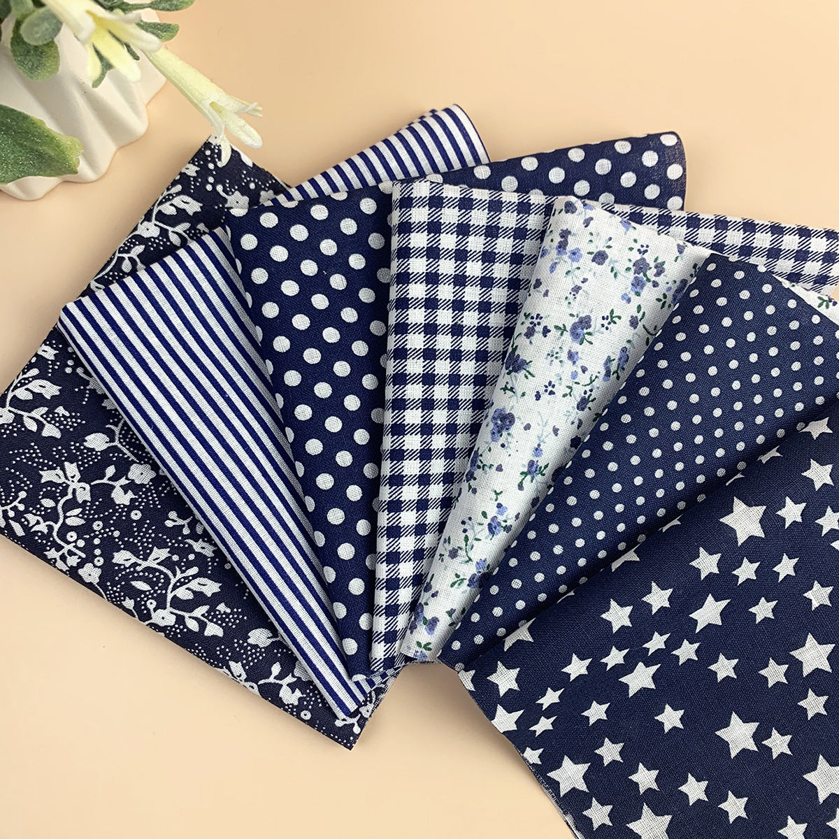7pcs Navy Cotton Fabric Printed Patchwork Fabric for DIY Sewing
