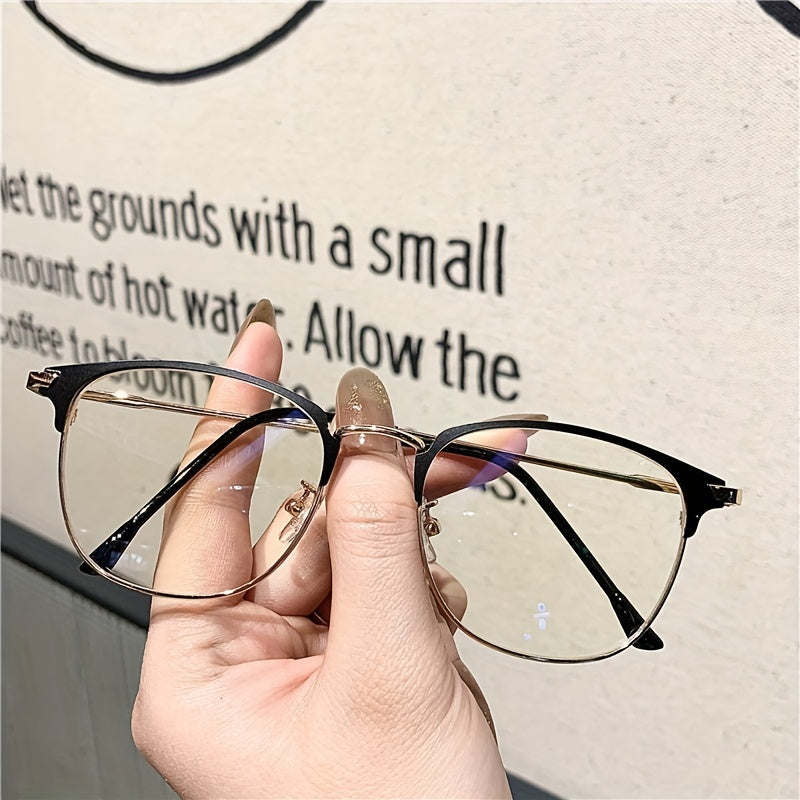 Metal Frame Eyeglasses Classic Temple Clear Lens Casual Glasses