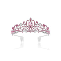 Pink Crystal Tiara Crown Women Girls With Combs