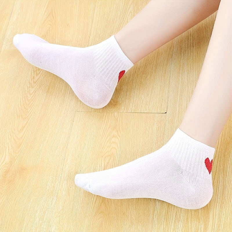 5 Pairs Heart Pattern Crew Socks Women's Stockings