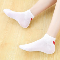 5 Pairs Heart Pattern Crew Socks Women's Stockings