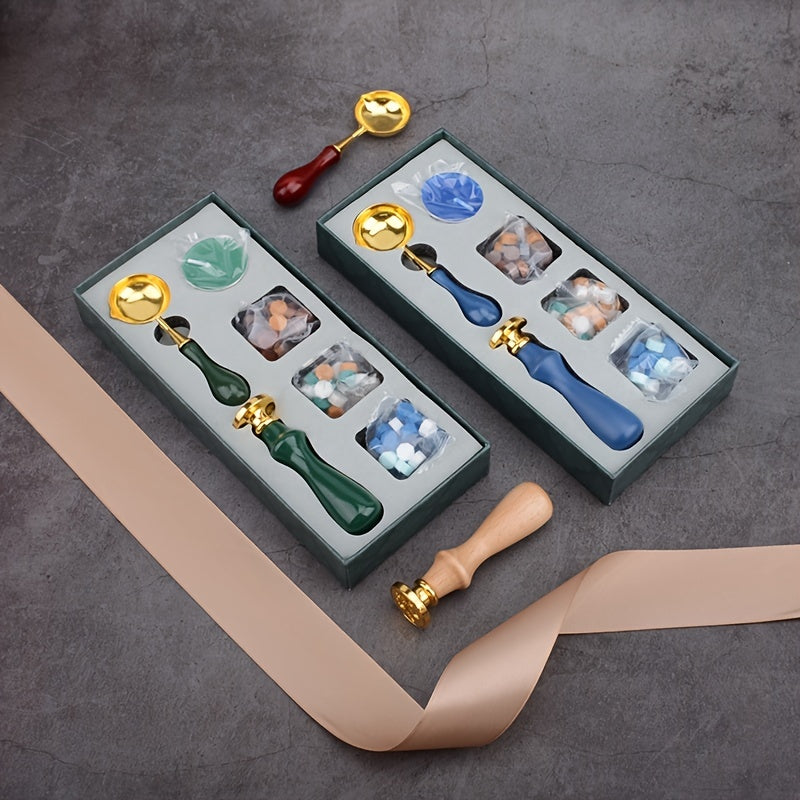 Wax Seal Stamp Set with Spoon, Wax Particles, Capsules, Candle