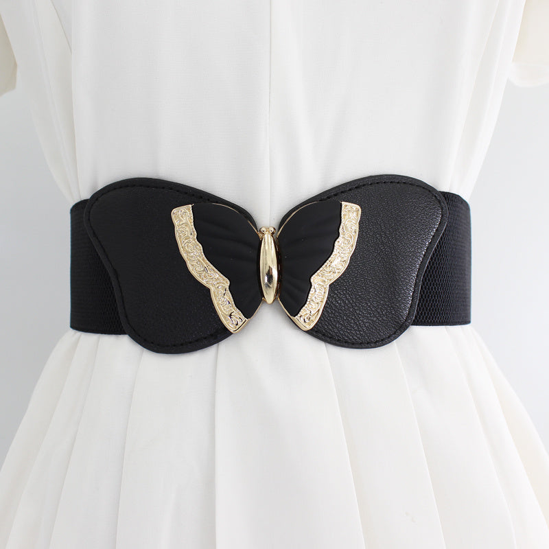 Metal Decoration Wide Belt Waist Elastic Belt With Skirt