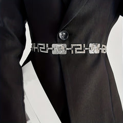 Geometric Chain Belt Tiger Head Engraved Girdle