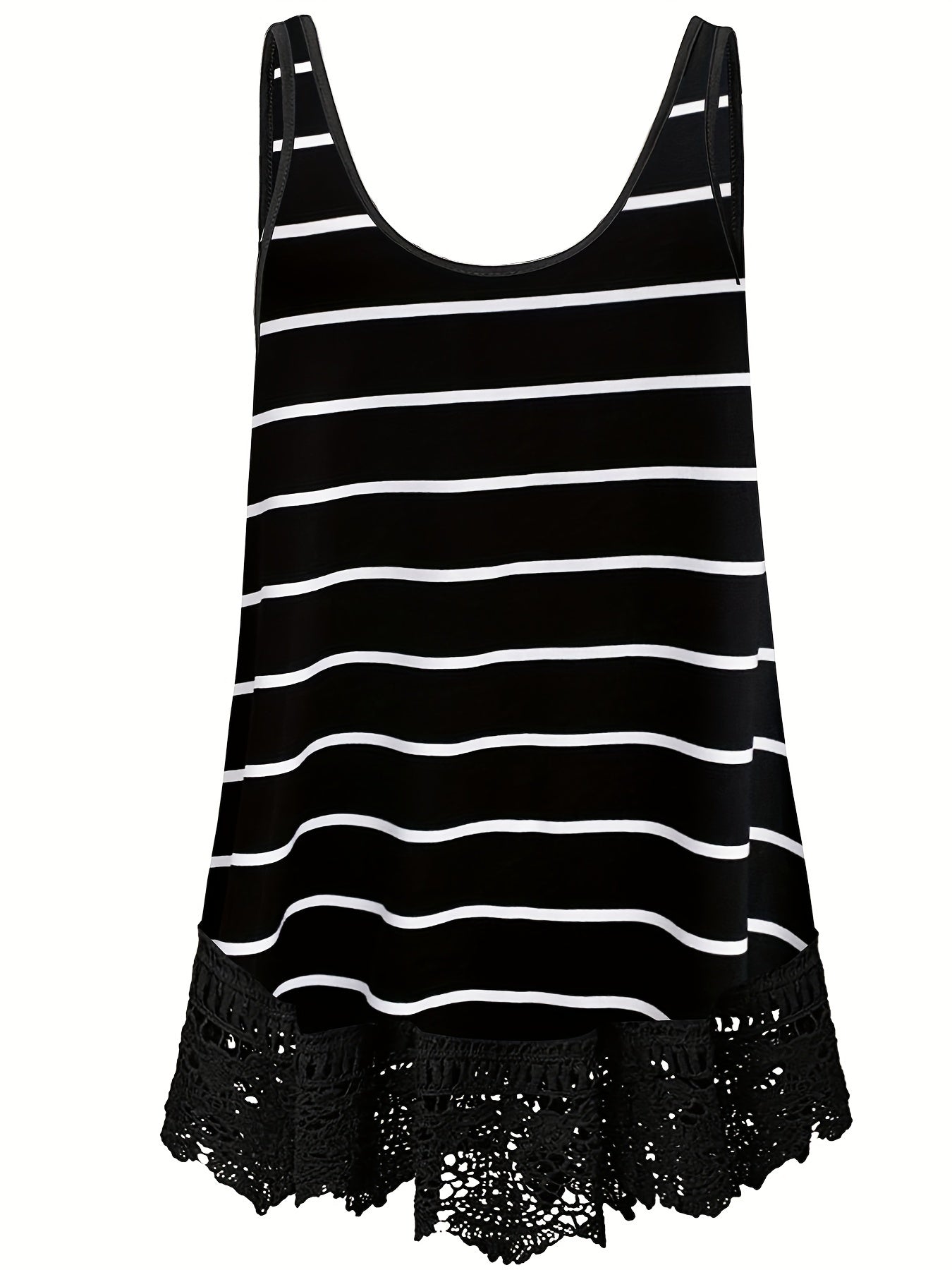  Stripe Print Lace Trim Tank Top