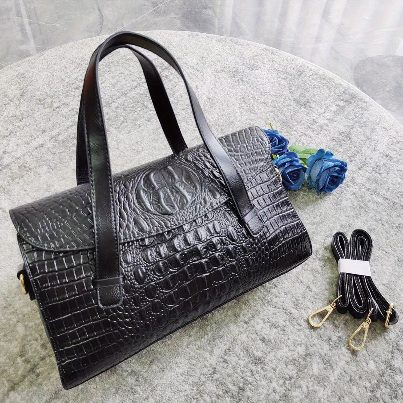 Crocodile Embossed Crossbody Bag Women's Faux Leather Tote Bag