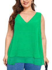  V Neck Sleeveless Tank Tops Women's Plus Casual Solid Tanks