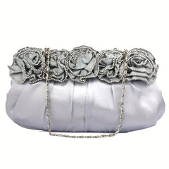Pleated Flower Kiss Lock Metal Chain Clutch Elegant Textured Frame Purse