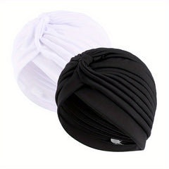2pcs Solid Turban Cap Pleated Head Wrap Chemo Hats