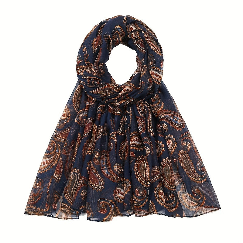 Paisley Print Voile Scarf Vintage Solid Shawl Windproof Head Wrap Women