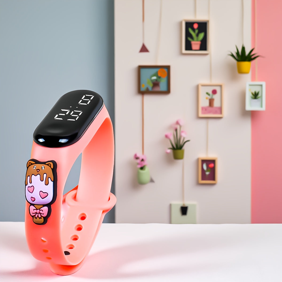 Kids' LED Digital Watch Red & Pink Glow - Cartoon Patterns, Fun & Durable