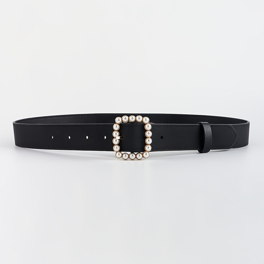 Faux Pearls Buckle Belt Women's Pants Belt Wide Pin Buckle Waistband