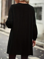  Solid Lantern Sleeve Open Front Cardigan