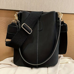 Retro Frosted Bucket Bag Crossbody Shoulder Purse Wide Strap