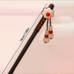 Vintage Chinese Style Hanfu Hairpin Bead Flower Wooden Chignon