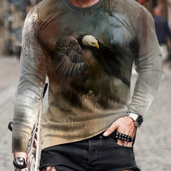 Eagle 3D Print Men's Long Sleeve Vintage Tee Shirt for Autumn