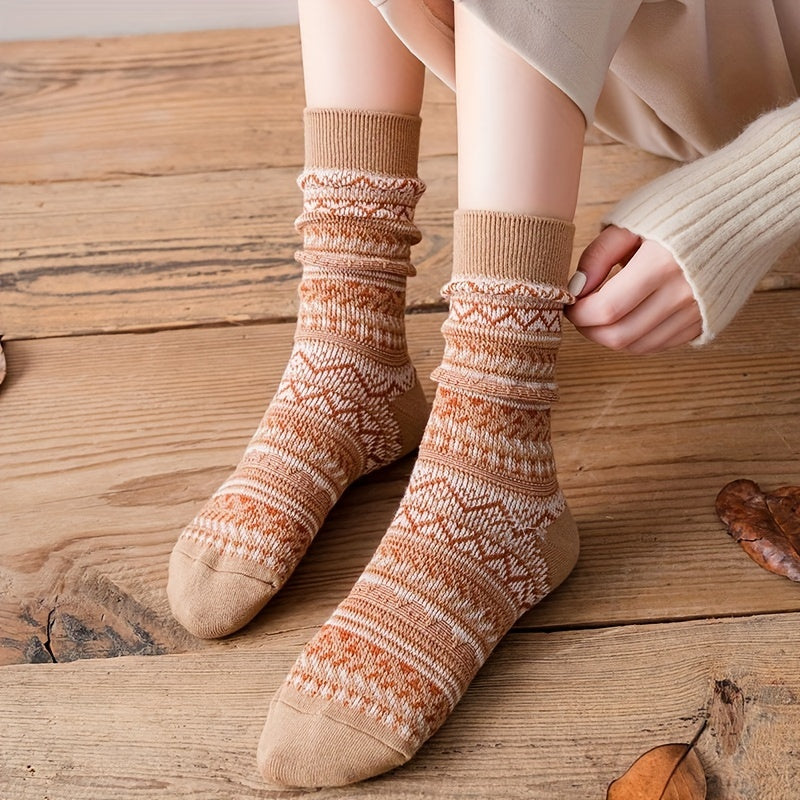 5 Pairs Vintage Pattern Crew Socks for Women