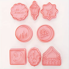 8pcs Eid Cookie Cutters Plastic Moon Star Pattern Candy Mold Eid Mubarak Biscuit