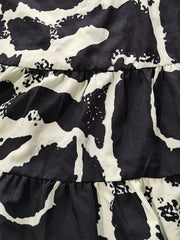  Casual Dress Random Print Button Up Bell Sleeve V Neck Smock Dress