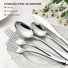 24pcs Stainless Steel Tableware Set Spoon Fork Modern Dishwasher Safe