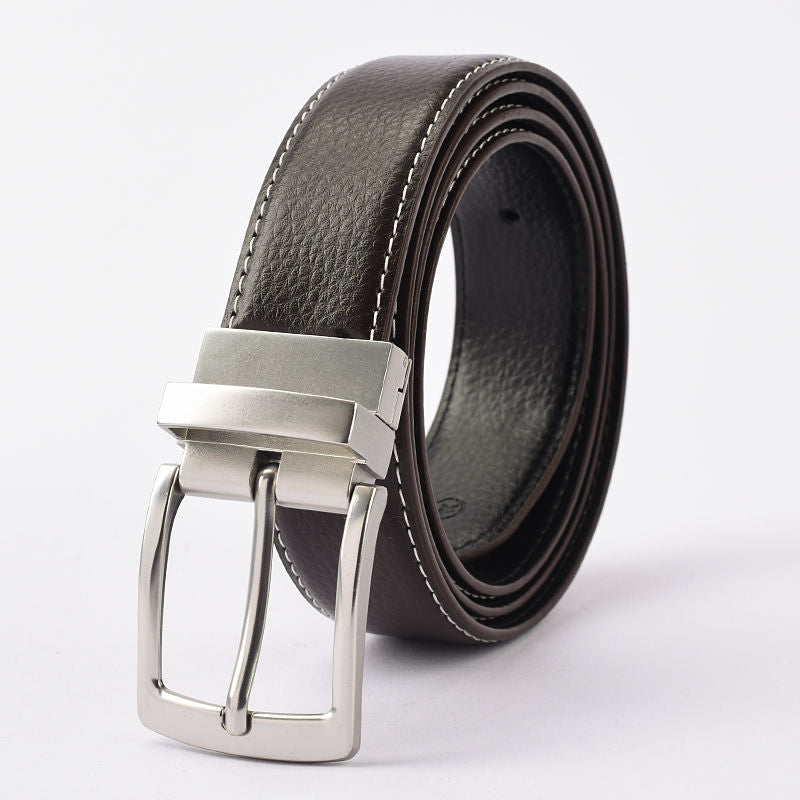 Double Sided Leather Belt With Rotating Pin Buckle Men's Casual Belt