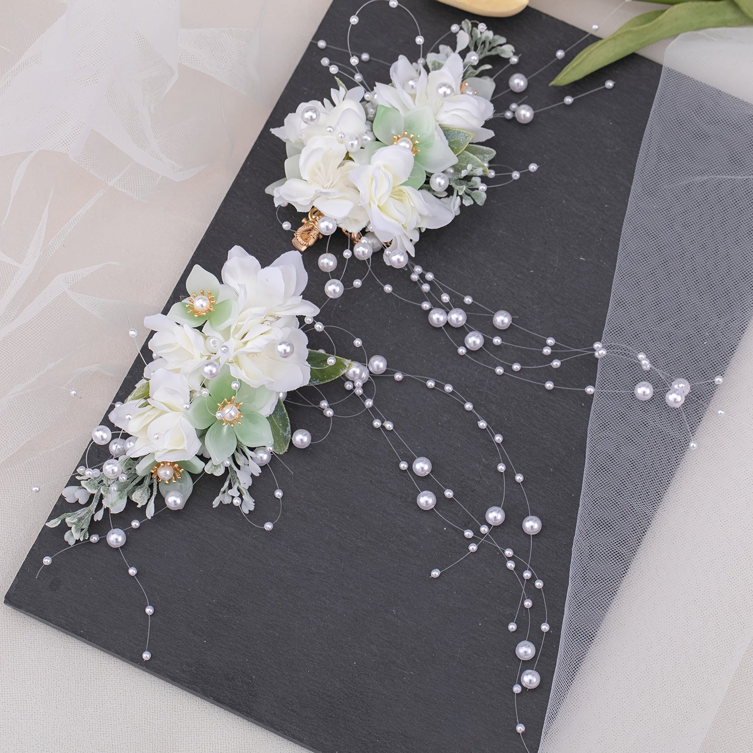 2pcs Flower & Tassel Hair Clip Faux Pearl Barrette Headwear