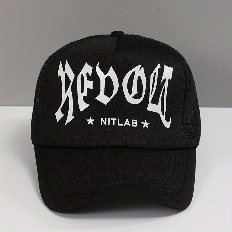 Gothic Letter Print Mesh Trucker Hat Baseball Cap for Women & Men