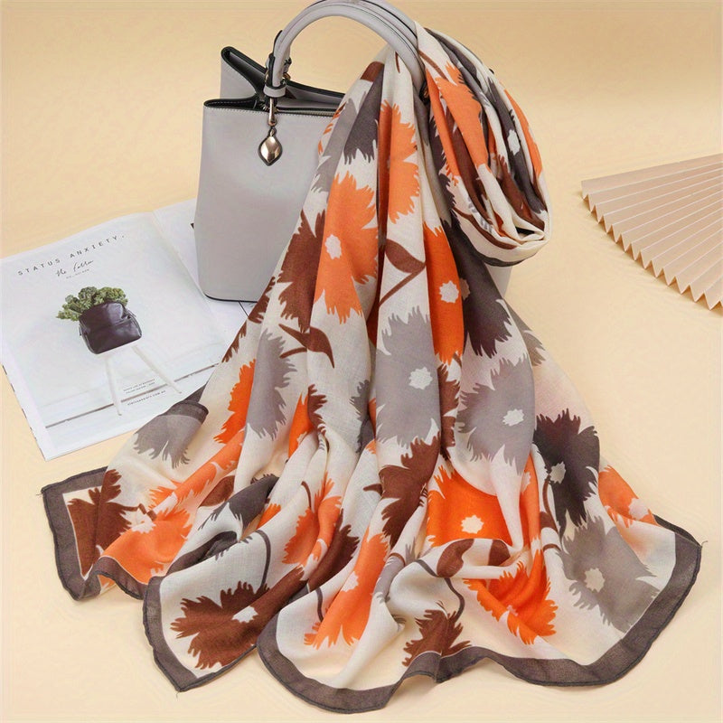 Boho Flower Print Scarf Double Shawl Classic Head Wrap