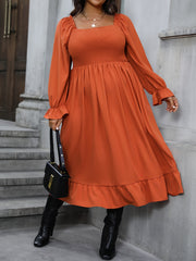  Solid Ruffle Sleeve Maxi Dress