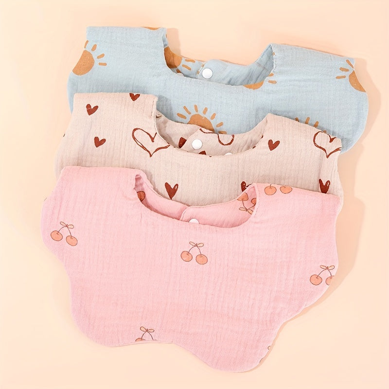 3pcs Baby Bibs Heart Sun Flower Newborn Burp Cloth Kid Cotton Saliva Towel