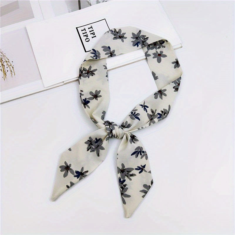 Vintage Flower Print Twilly Scarf Long Ribbon Neckerchief