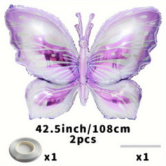 2pcs Butterfly Aluminum Film Balloon Set with Ribbon Straw