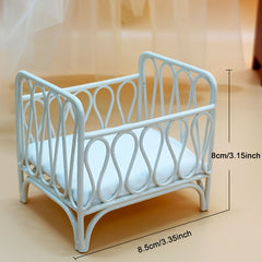2pcs Mini Iron Bed & Mouse Treasure Cradle for BJD OB11 Dollhouse Decor