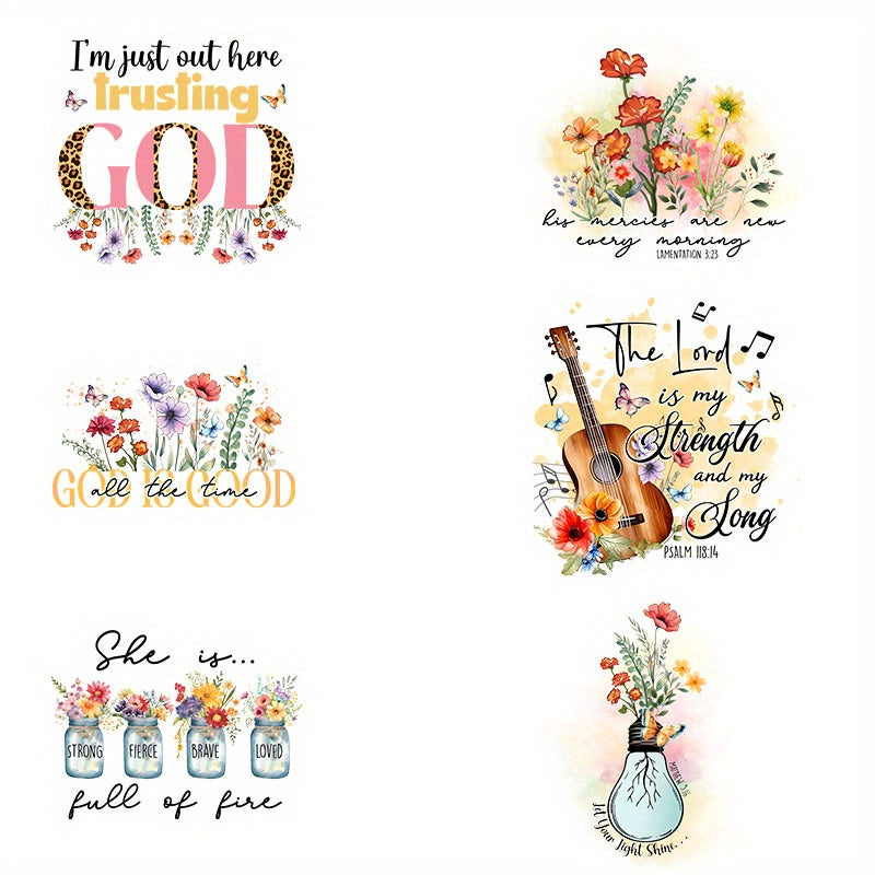 6pcs Bible Verse Iron on Transfers for DIY Clothing - Inspirational Style