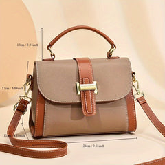 Women's Two Tone Satchel Handbag Shoulder Bag PU Leather Lightweight Crossbody