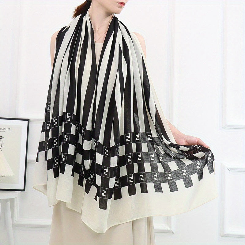 Stripe Print Block Scarf Warm Shawl Windproof Head Wrap