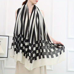 Stripe Print Block Scarf Warm Shawl Windproof Head Wrap