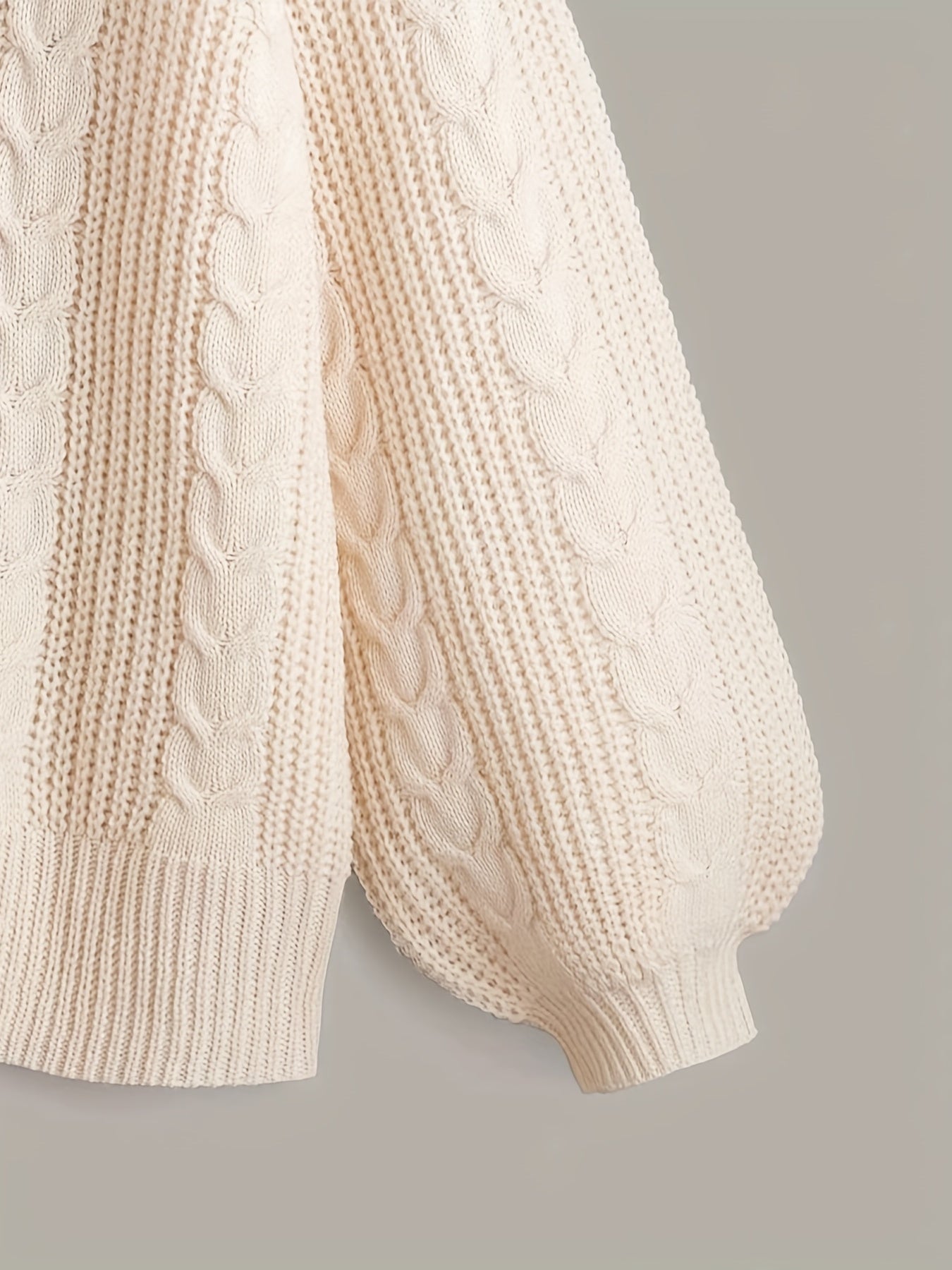  Solid Cable Button Up Lantern Sleeve Cardigan