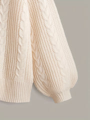  Solid Cable Button Up Lantern Sleeve Cardigan
