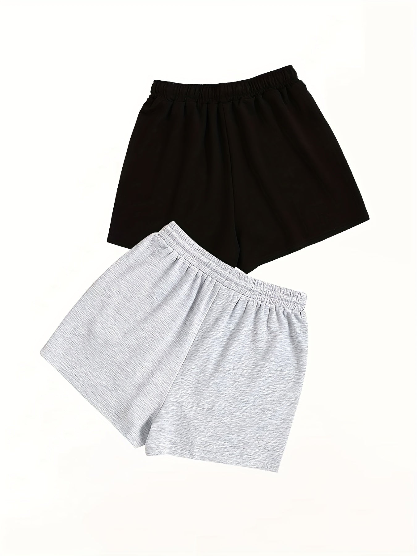 2 Pack Plus Size Sporty Shorts Set Women's Plus Funny Print Elastic Waist