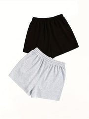 2 Pack Plus Size Sporty Shorts Set Women's Plus Butterfly & Letter Print
