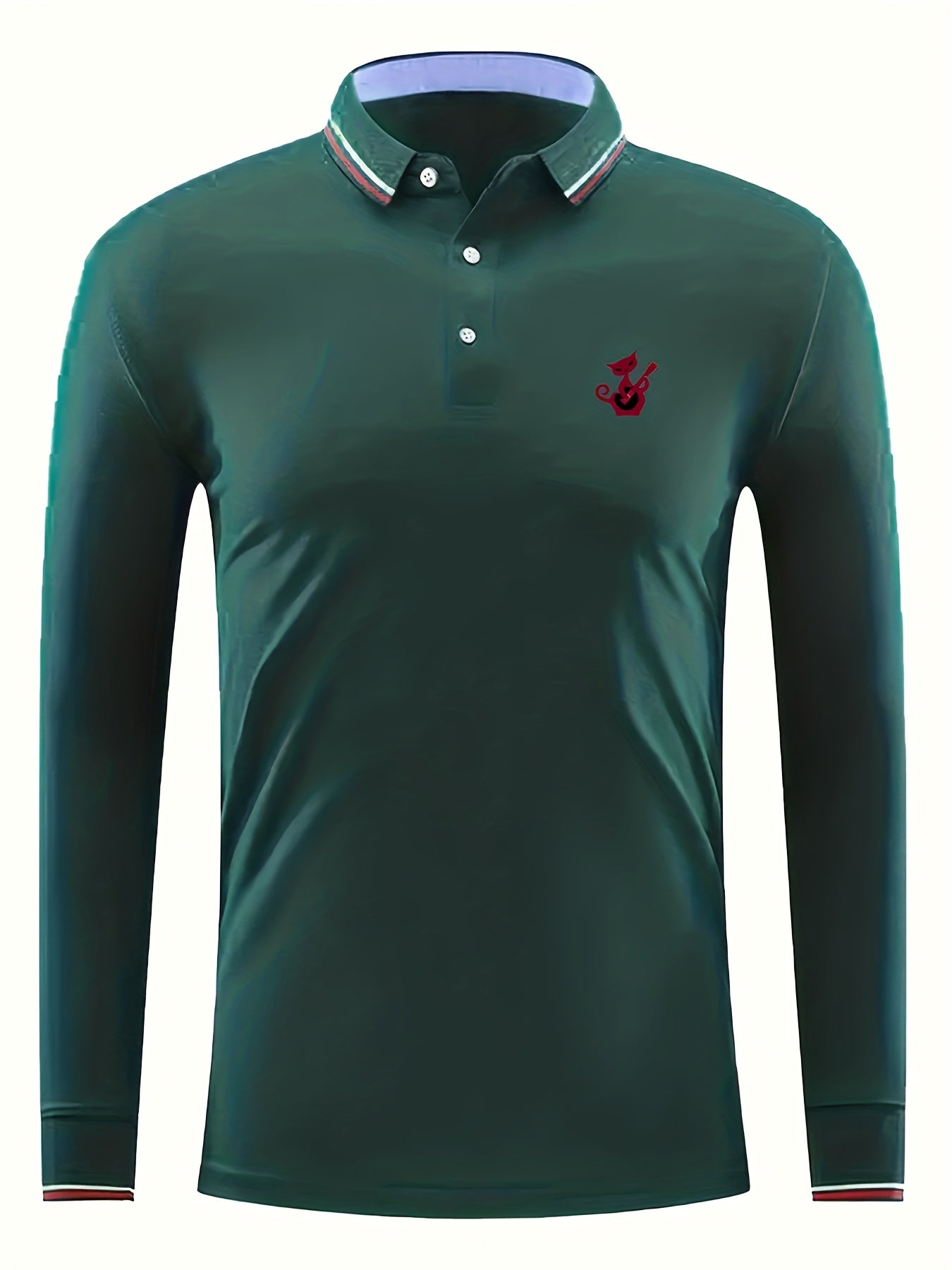 Red Cat Print Men's Polo Shirt Stretch Breathable Button Up