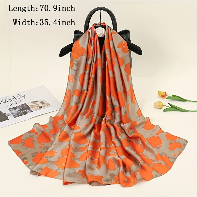 Orange Camo Floral Print Silk Scarf Head Wrap Beach Towel