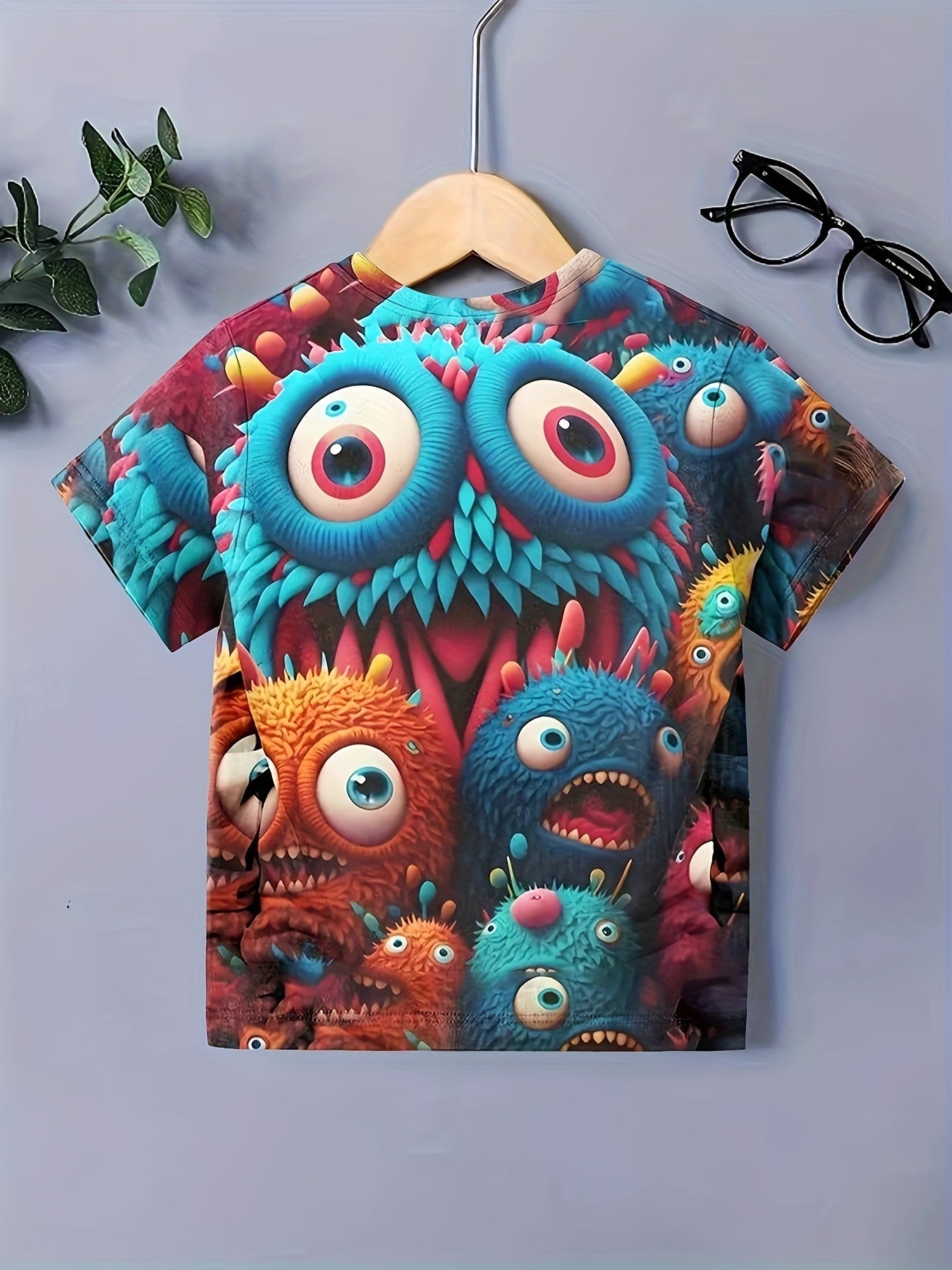 Breathable 3D Monster Print Short Sleeve T shirt Kids Summer Clothes