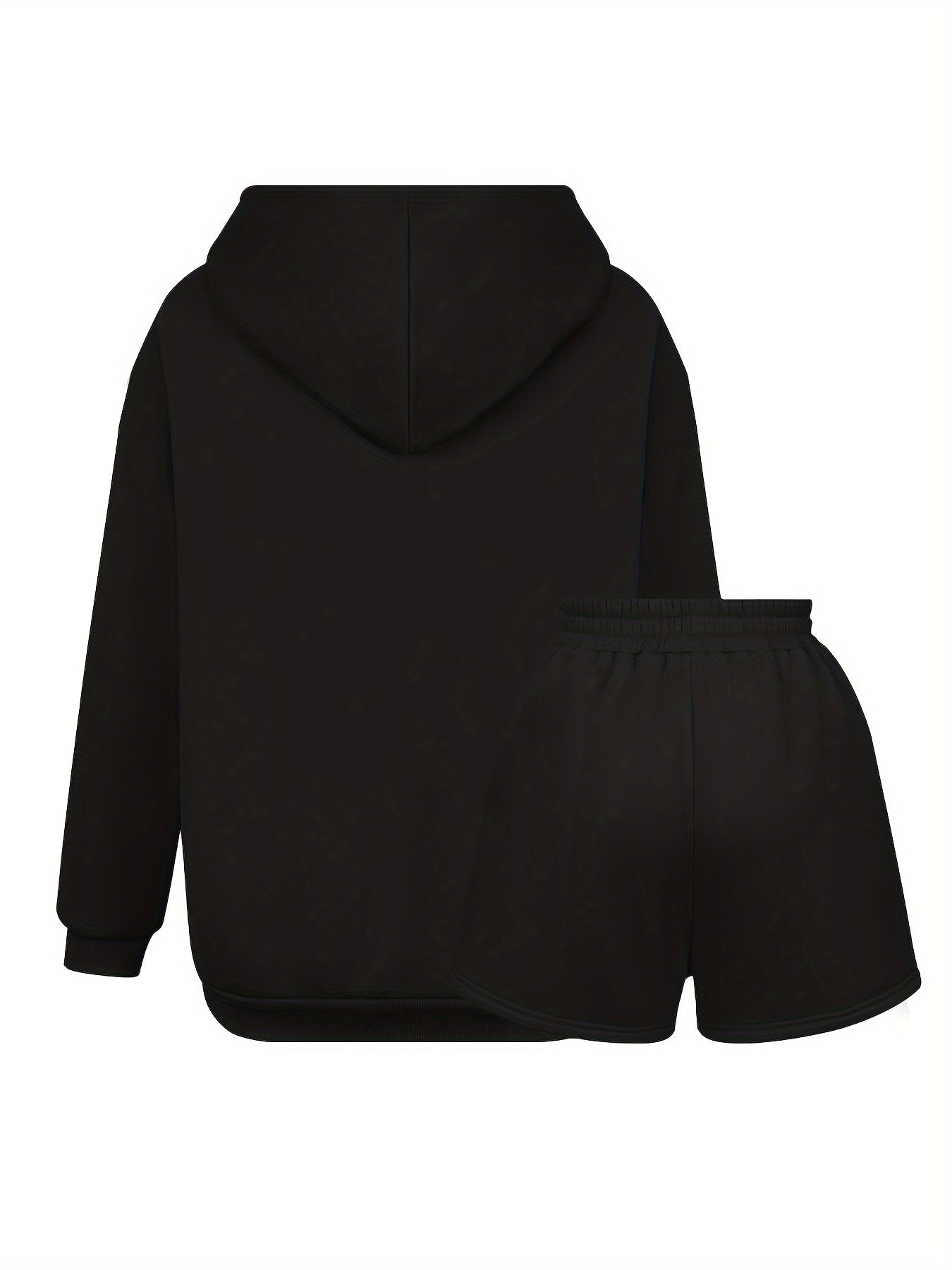 Women's Plus Size Slogan & Bird Print Hoodie & Shorts Set