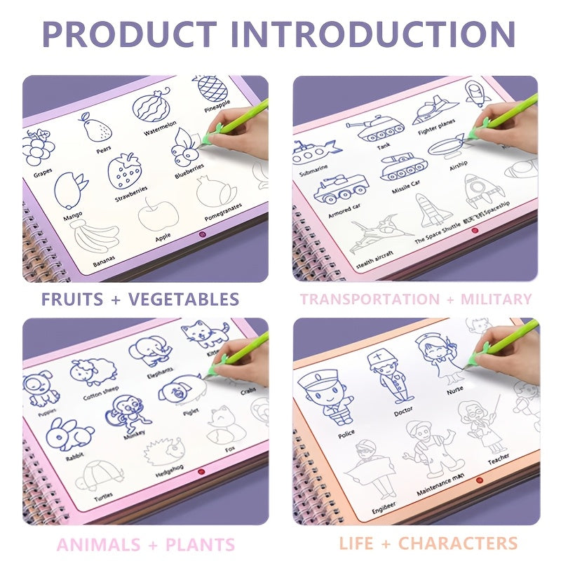 Set of 4 Reusable Drawing Books for Writing Practice - Ages 4+
